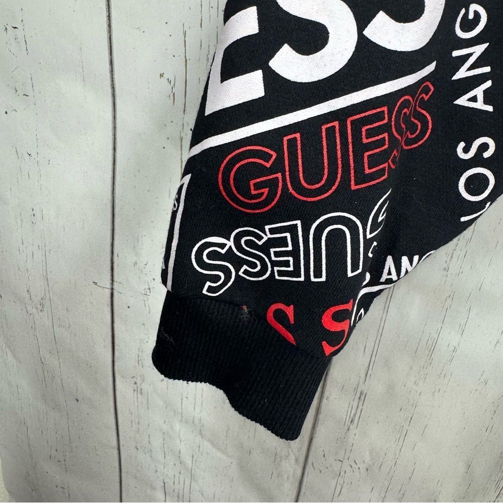Guess Logo Print Cropped Drawstring Sweatshirt Black White Red Y2K Streetwear M - Picture 6 of 14